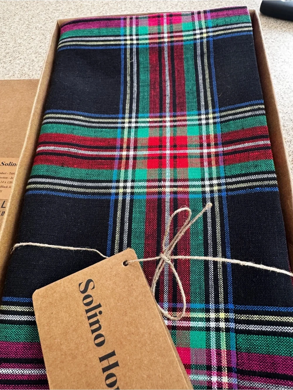 Solino Home Pure Linen 120” Table Runner Black Jewel Plaid Ralph Aesthetic NEW